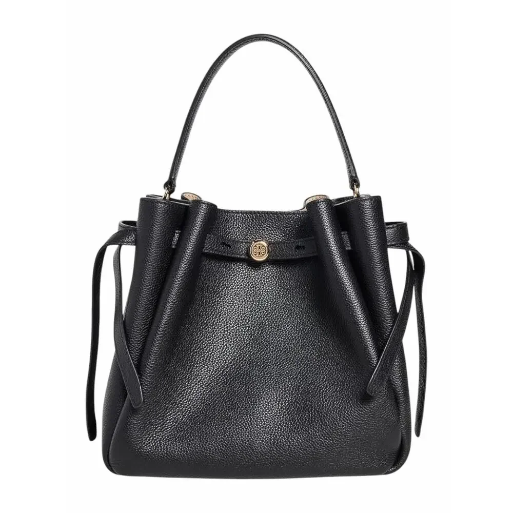 Tory Burch Romy Bucket Bag Black Pebble Leather